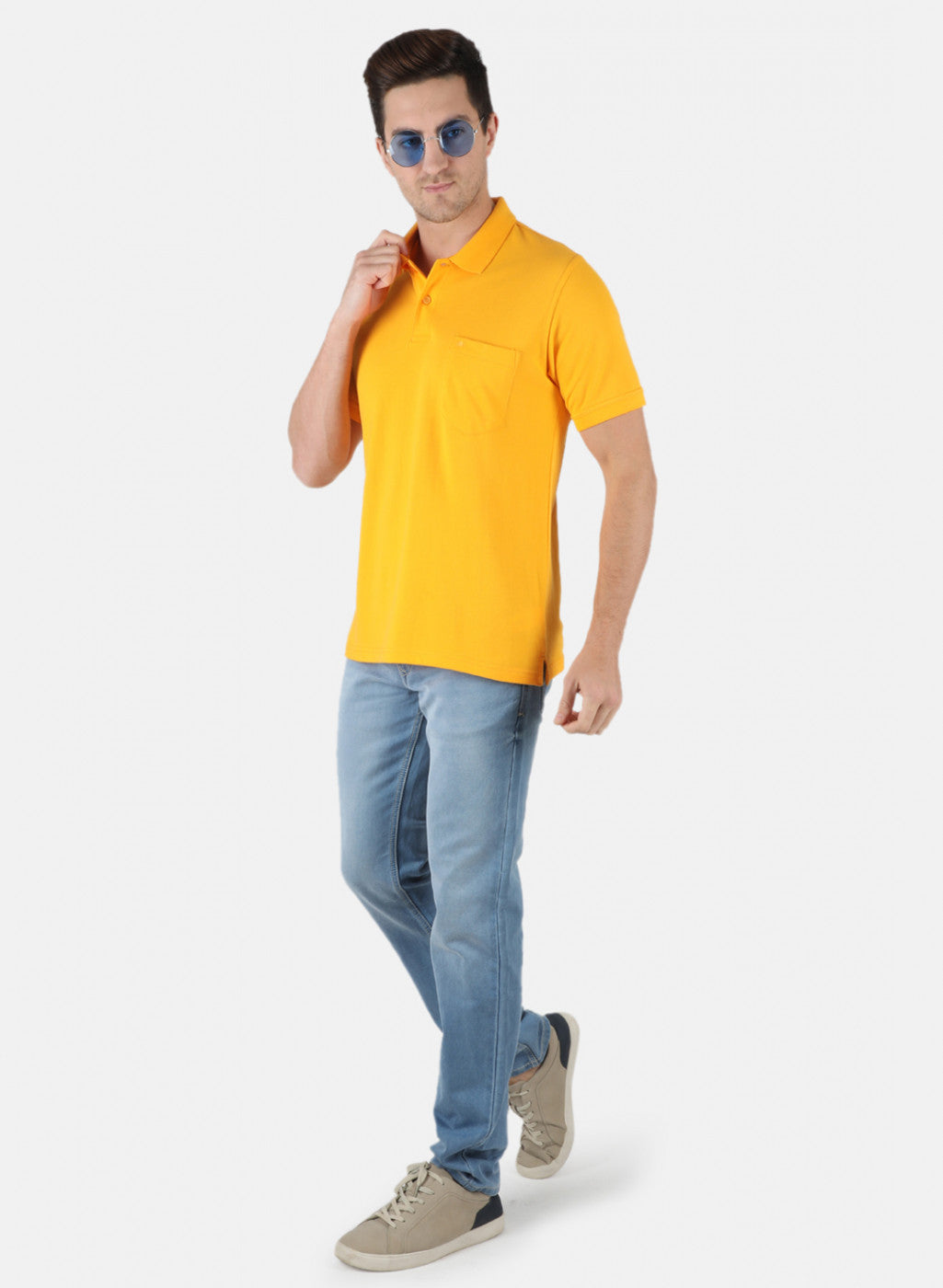 Men Mustard Plain T-Shirt