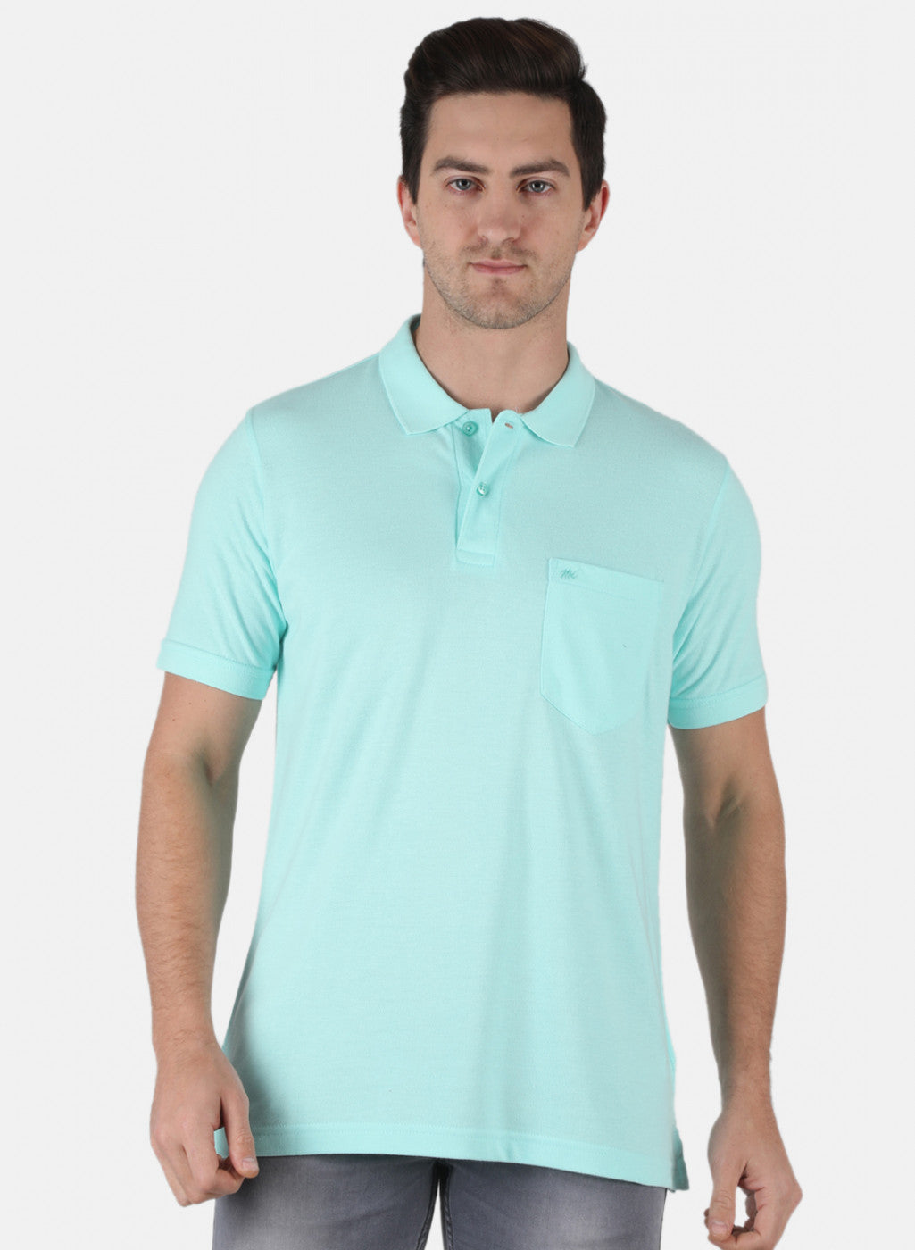 Men Aqua Blue Plain T-Shirt