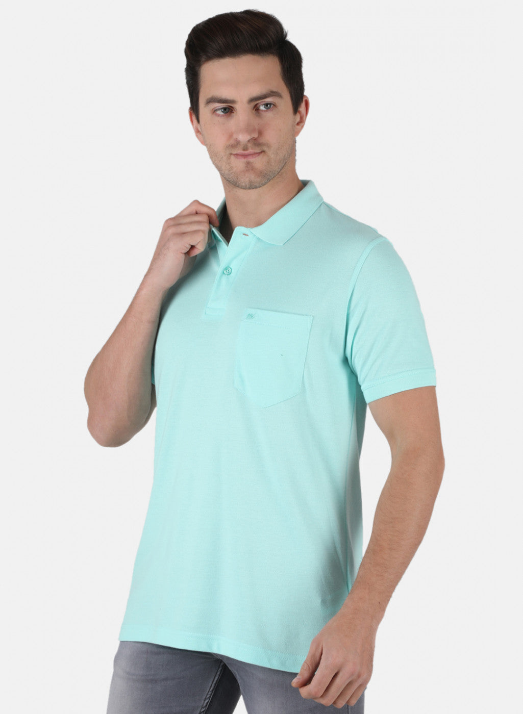 Men Aqua Blue Plain T-Shirt