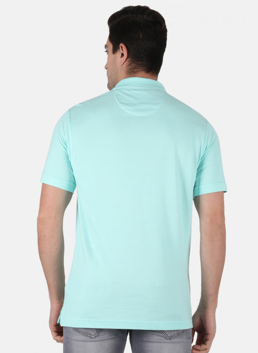 Men Aqua Blue Plain T-Shirt