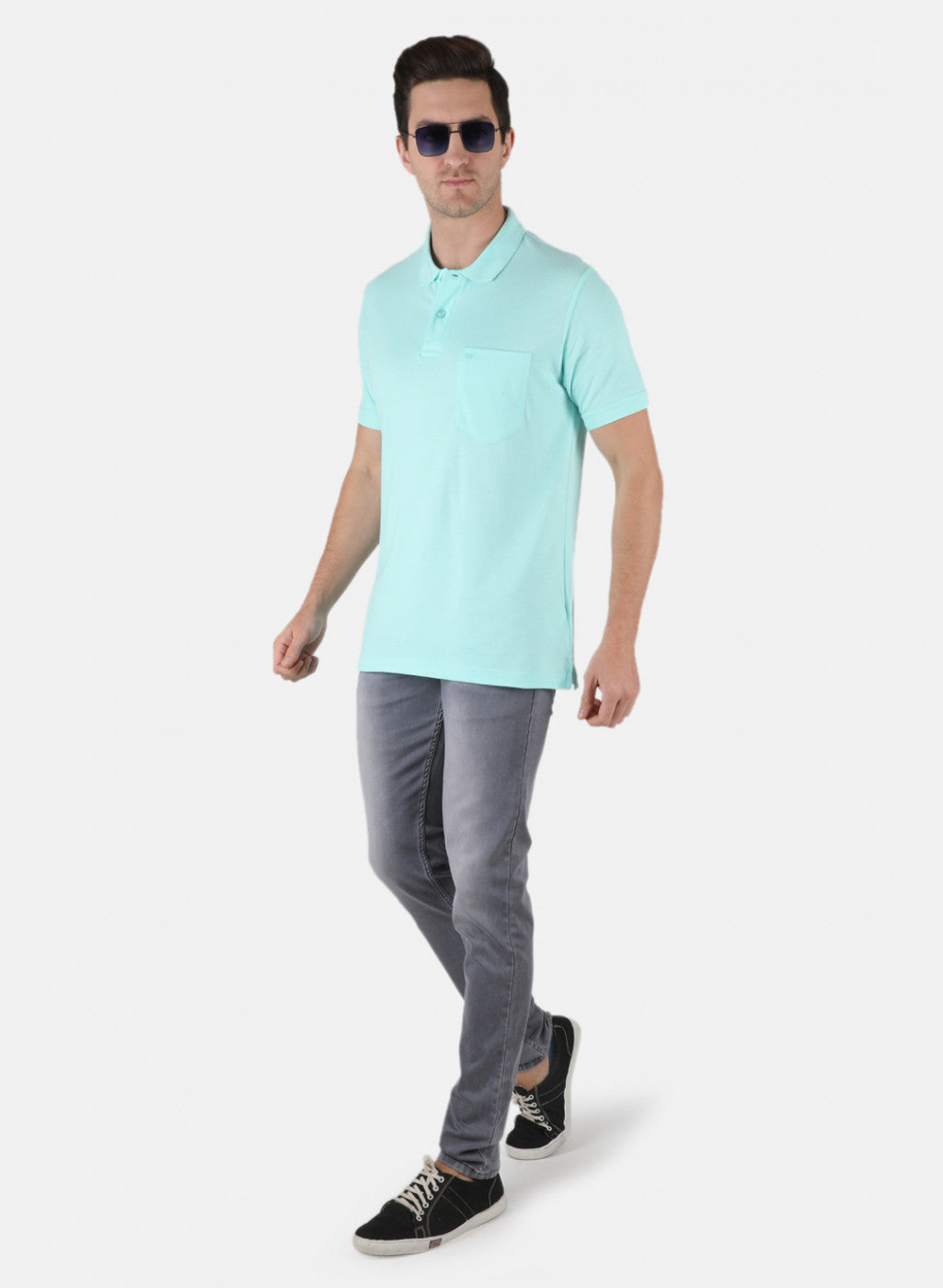 Men Aqua Blue Plain T-Shirt