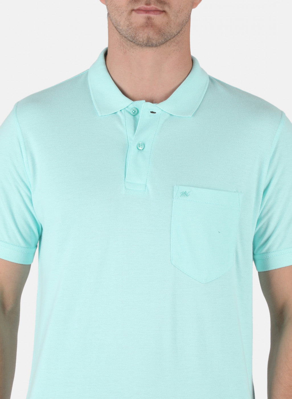 Men Aqua Blue Plain T-Shirt