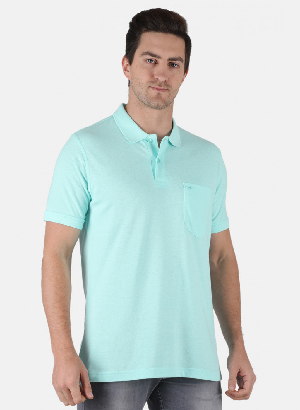 Men Aqua Blue Plain T-Shirt