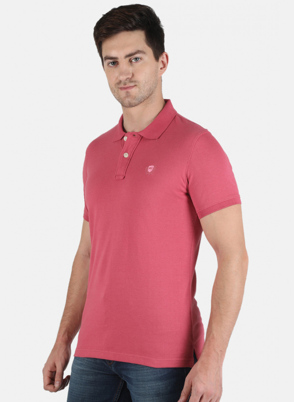 Men Pink Plain T-Shirt