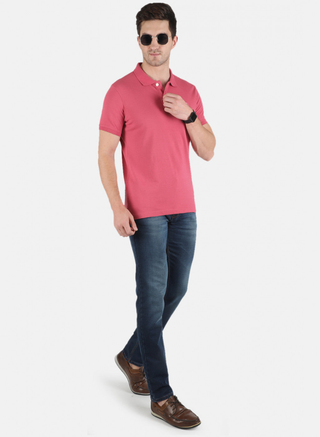 Men Pink Plain T-Shirt