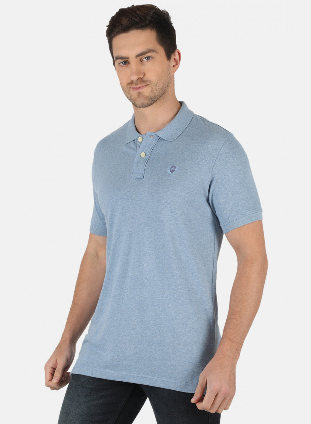 Men Sky Blue Plain T-Shirt