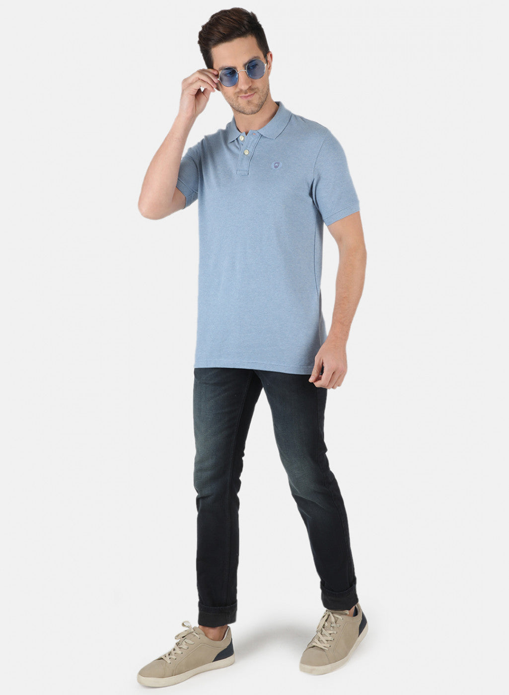 Men Sky Blue Plain T-Shirt