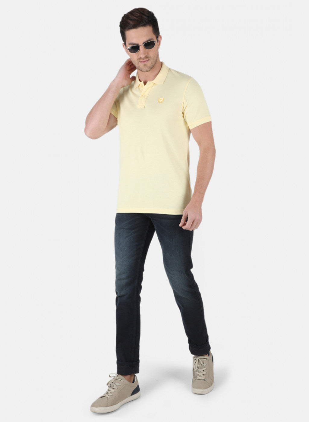 Men Yellow Plain T-Shirt