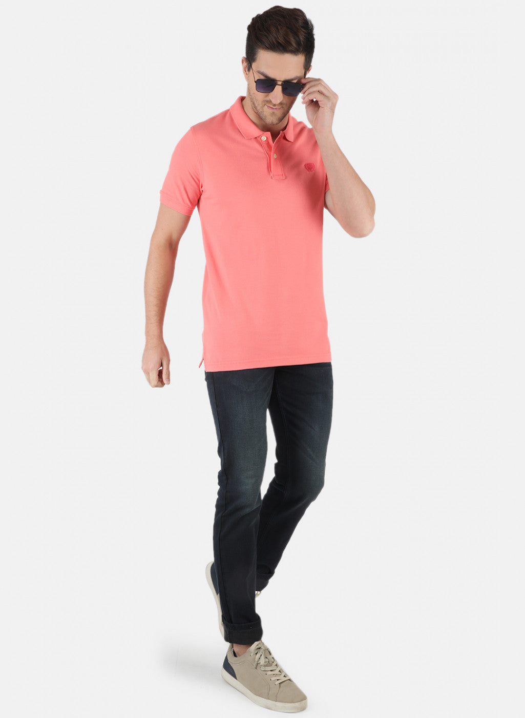 Men Pink Plain T-Shirt