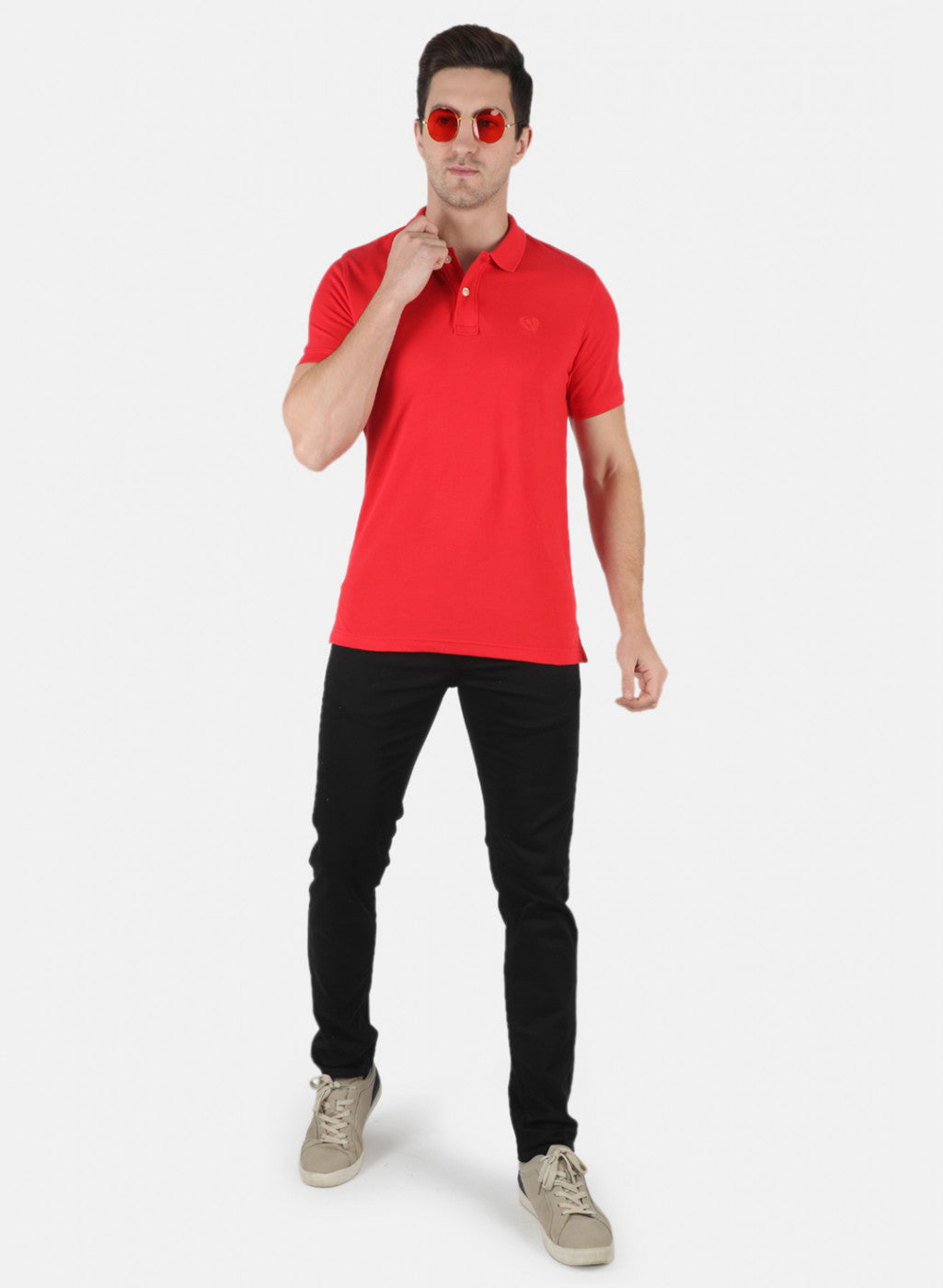 Men Red Plain T-Shirt