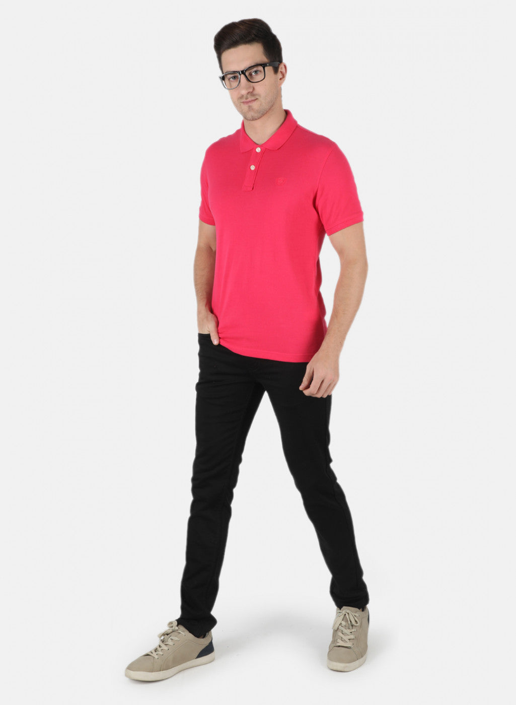 Men Pink Plain T-Shirt