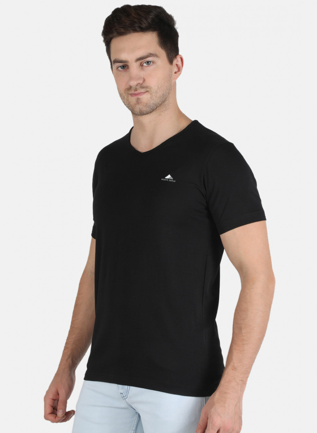 Men Black Plain T-Shirt