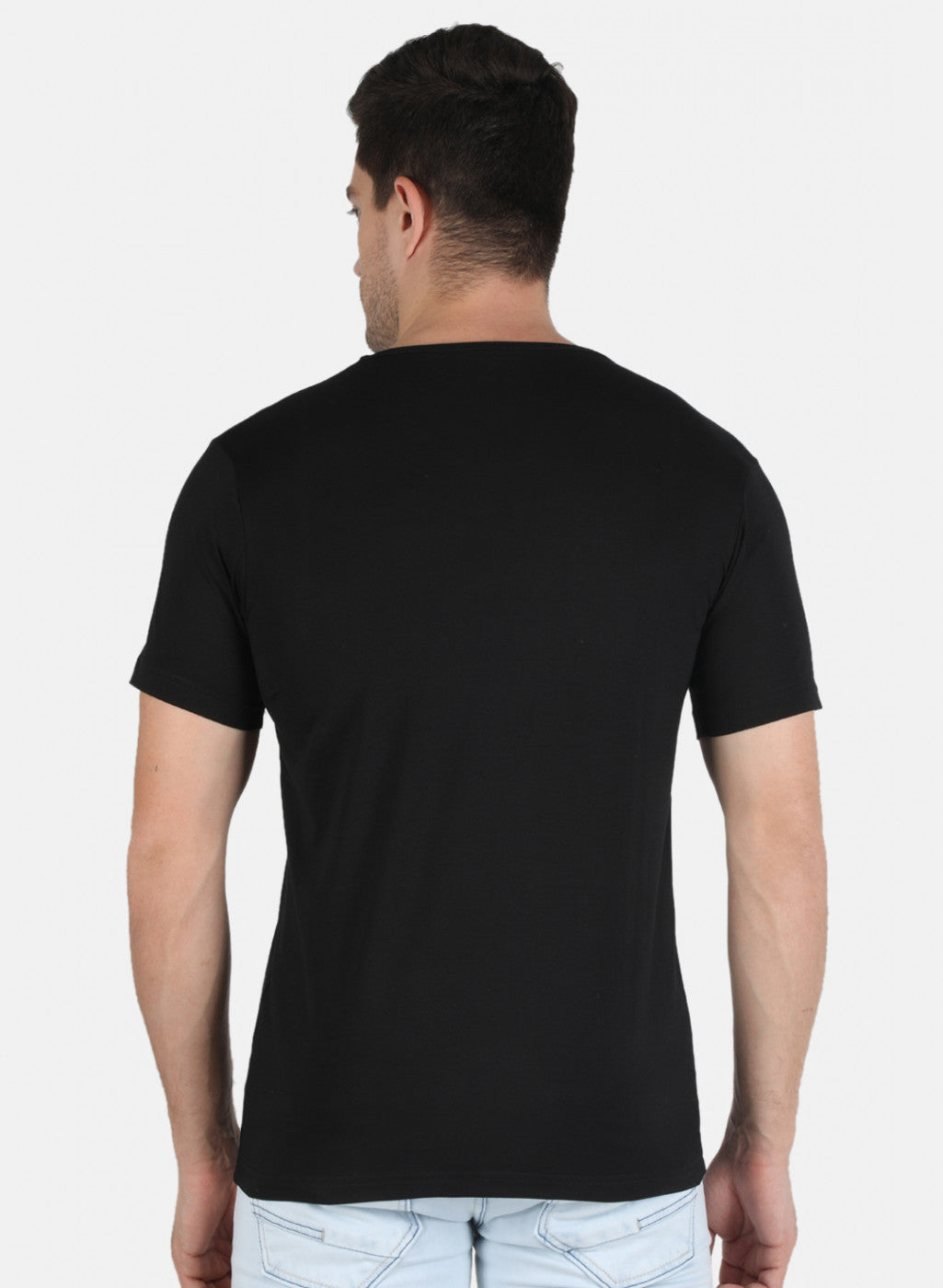 Men Black Plain T-Shirt