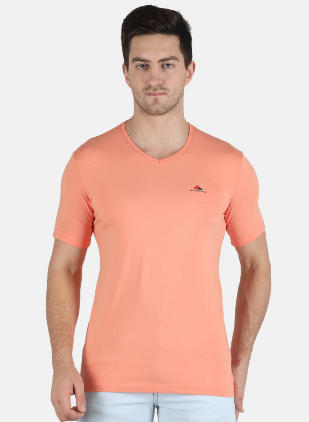 Men Peach Plain T-Shirt