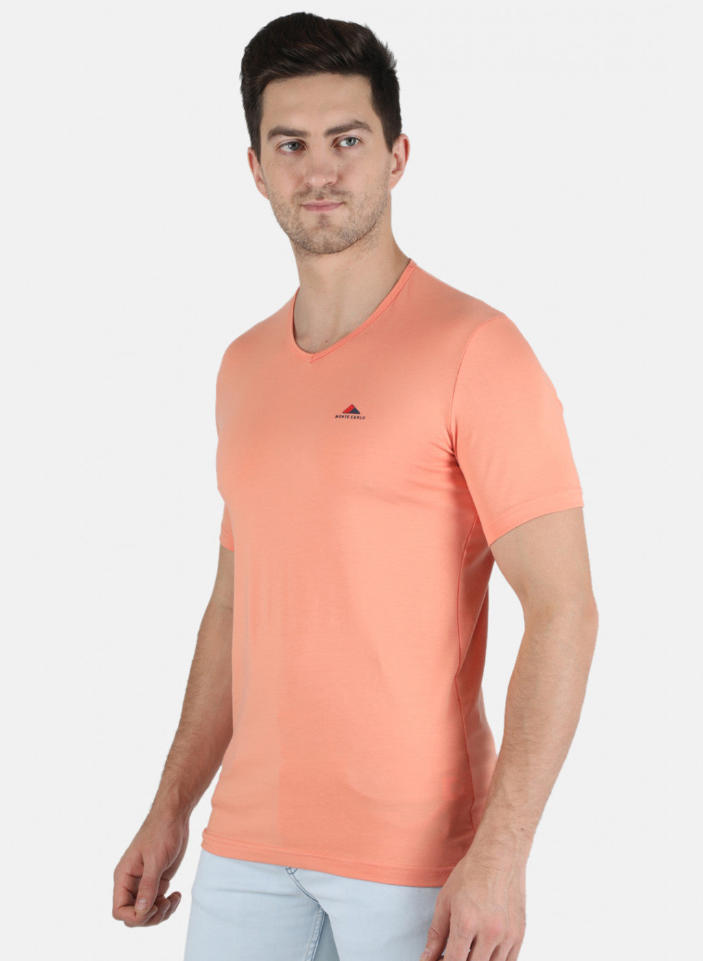 Men Peach Plain T-Shirt