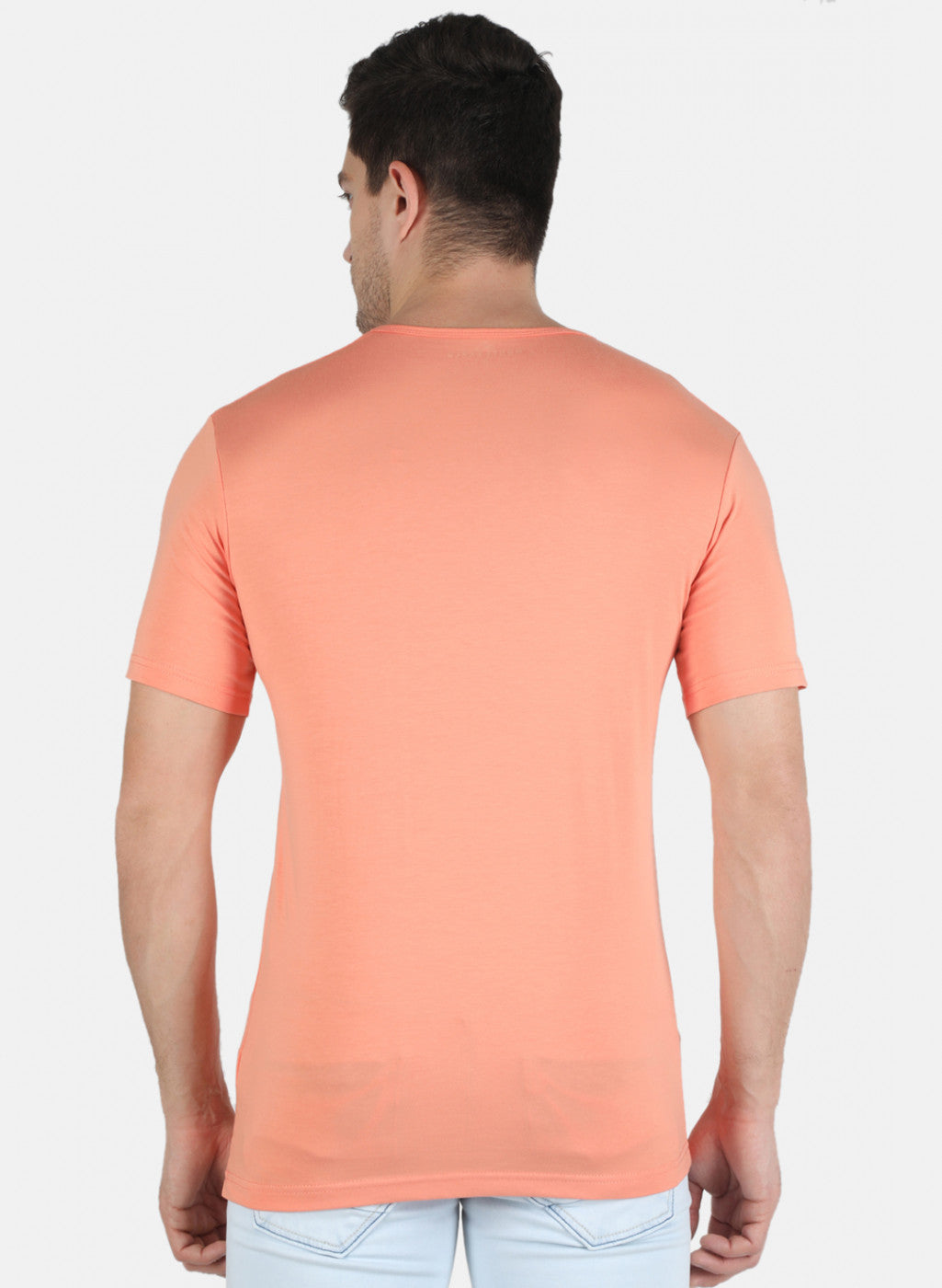 Men Peach Plain T-Shirt