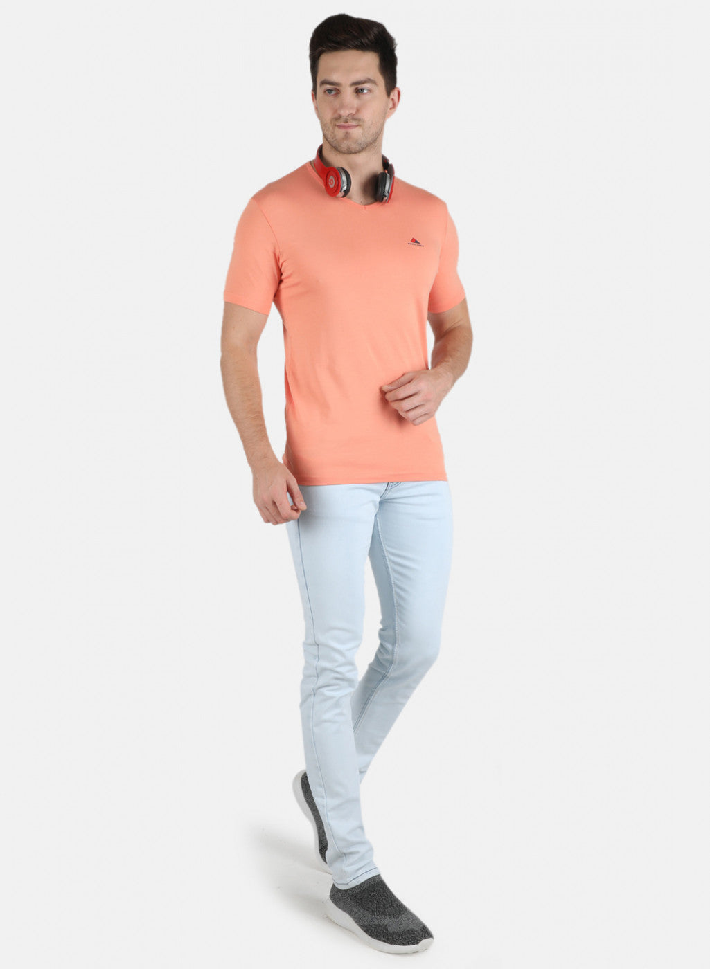 Men Peach Plain T-Shirt