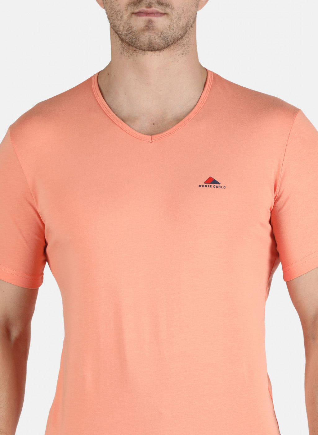 Men Peach Plain T-Shirt