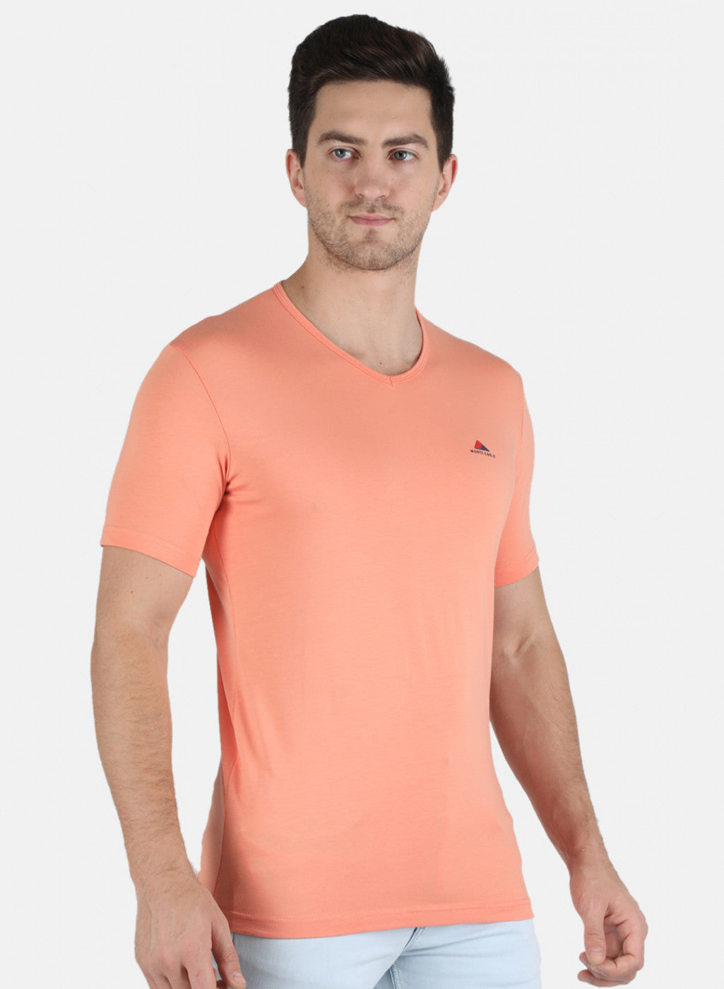 Men Peach Plain T-Shirt