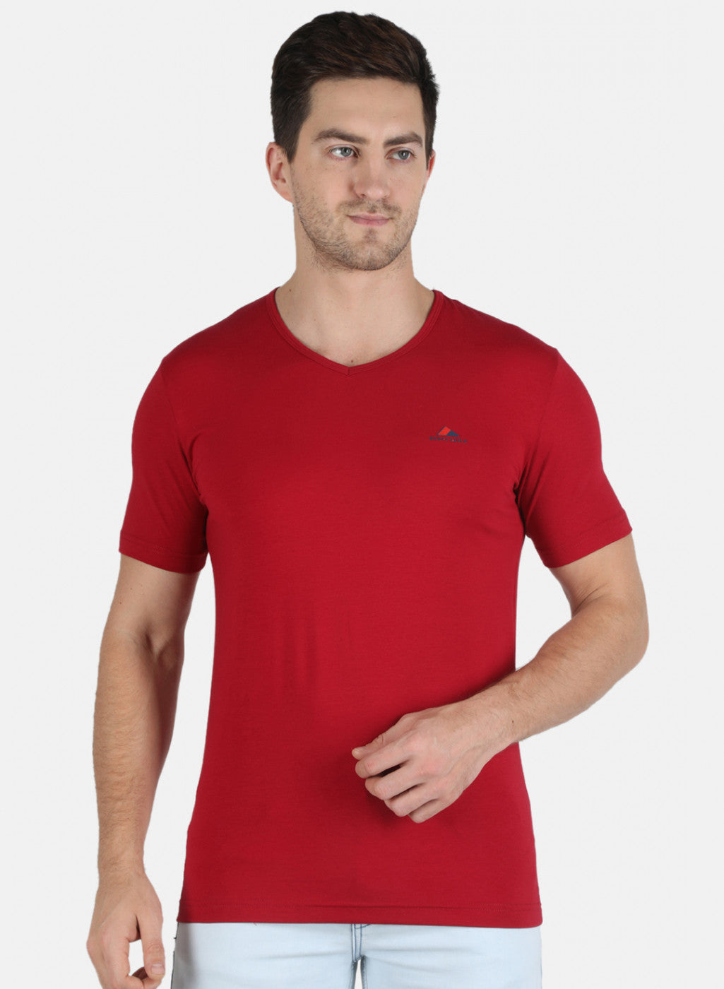 Men Red Plain T-Shirt