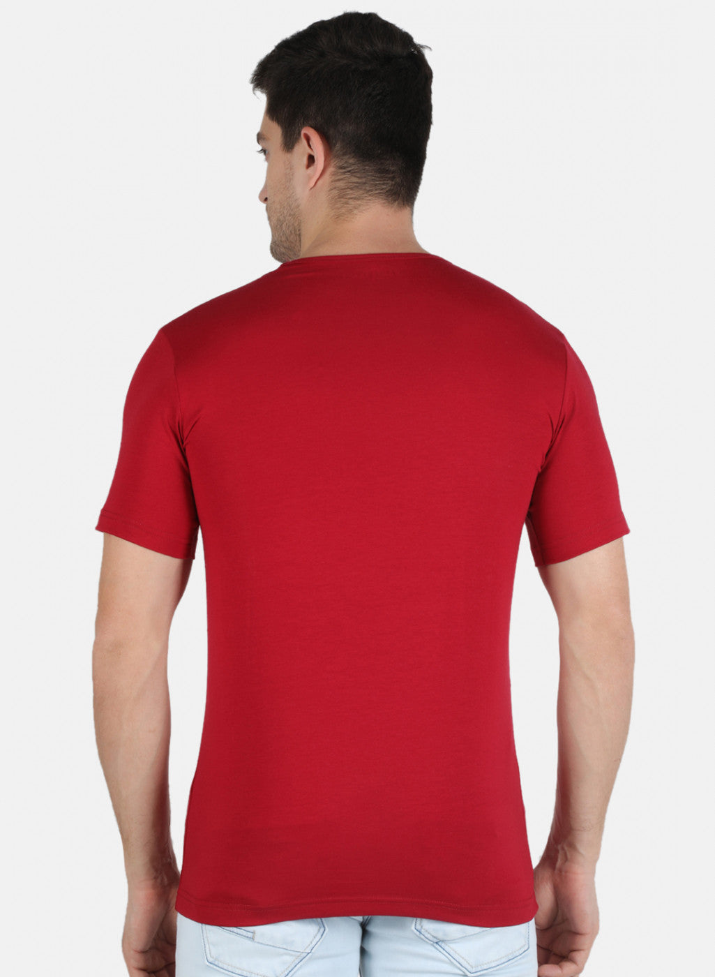 Men Red Plain T-Shirt