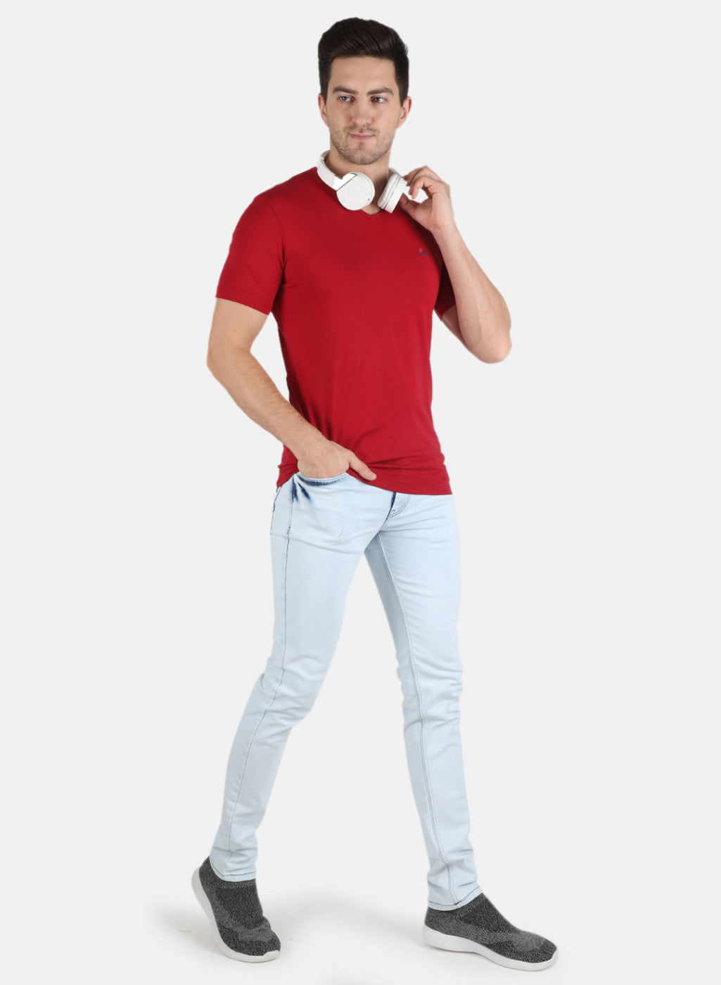 Men Red Plain T-Shirt