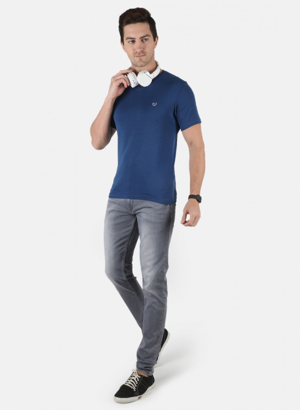 Men Blue Plain T-Shirt