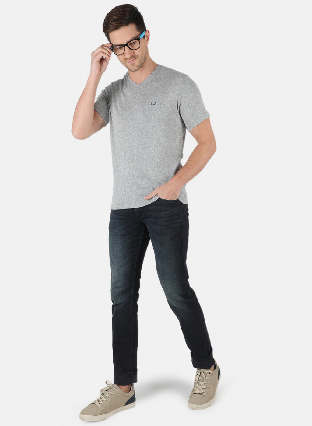 Men Grey Plain T-Shirt