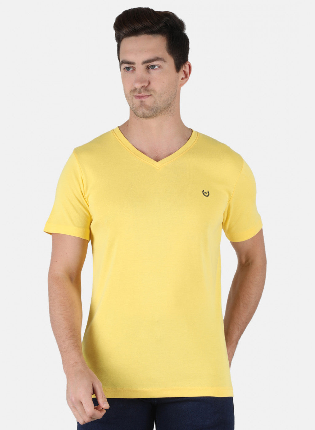 Men Yellow Plain T-Shirt