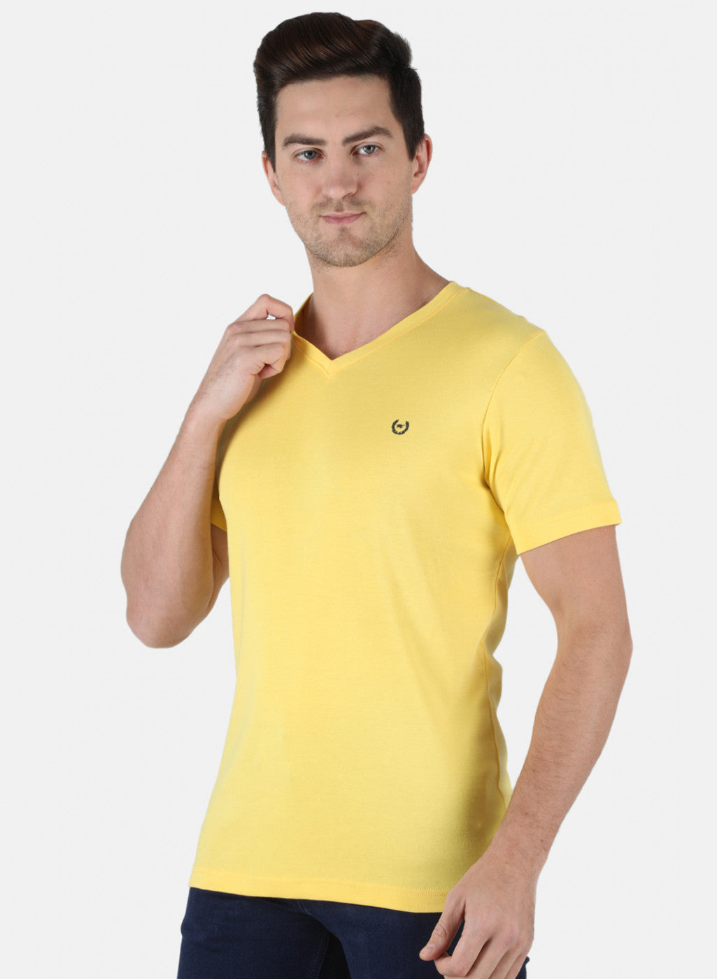 Men Yellow Plain T-Shirt