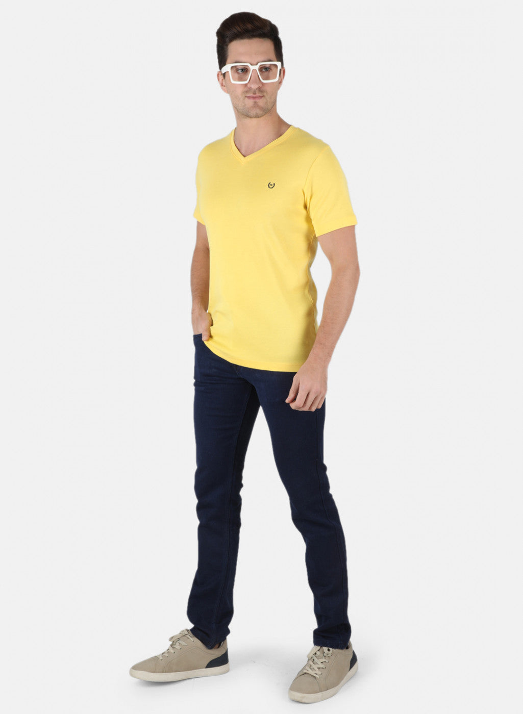 Men Yellow Plain T-Shirt