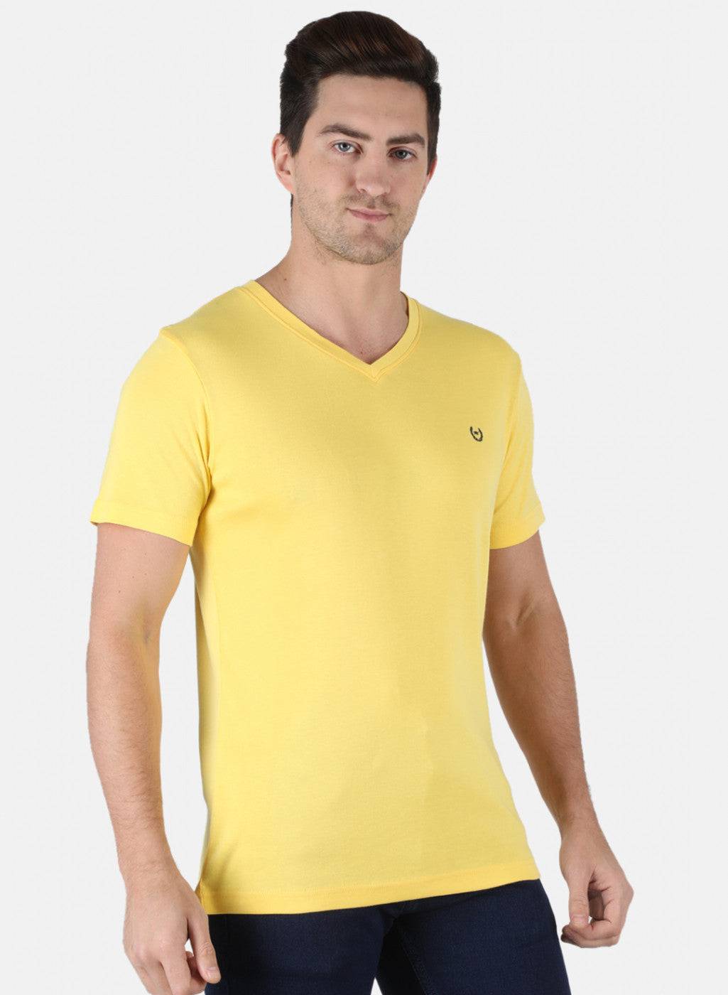 Men Yellow Plain T-Shirt