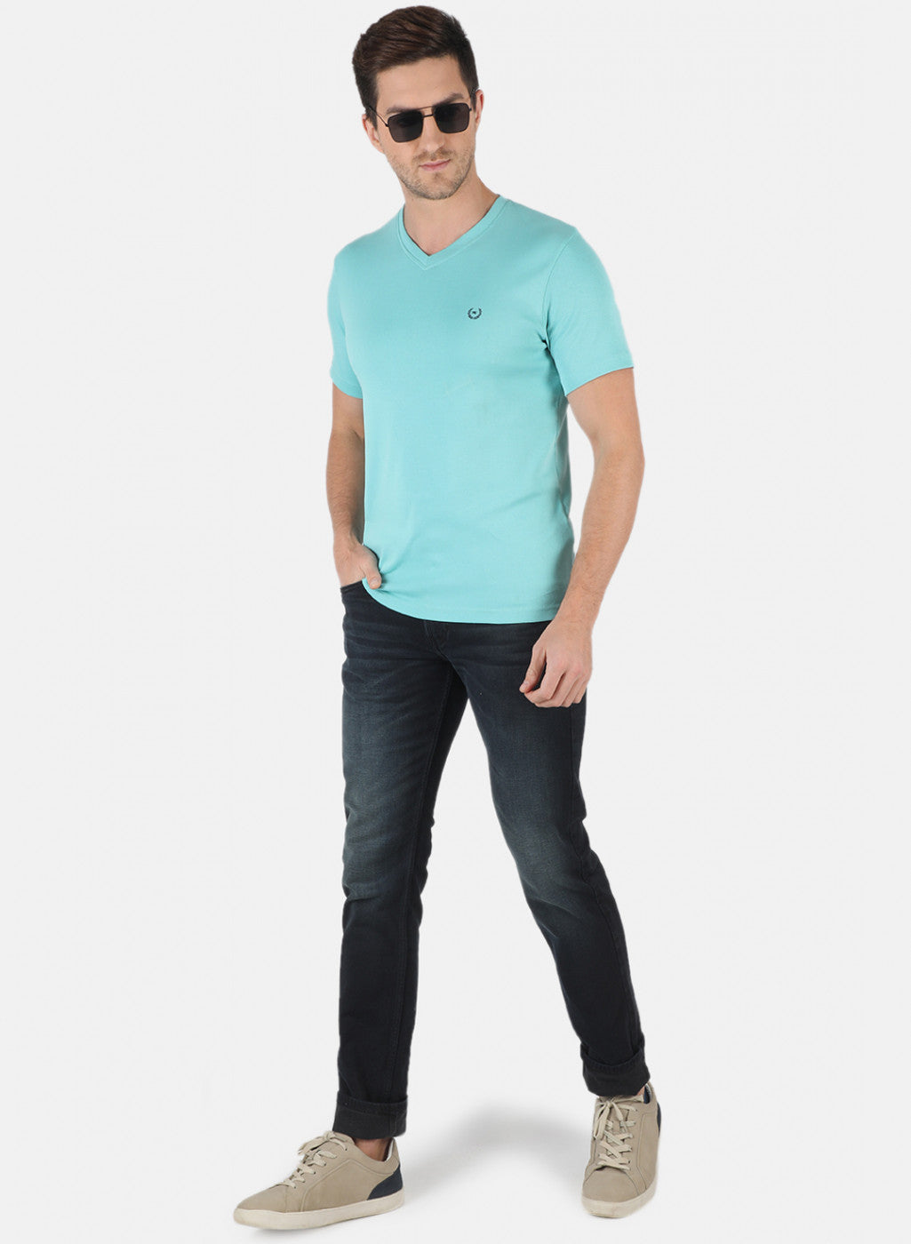 Men Blue Plain T-Shirt