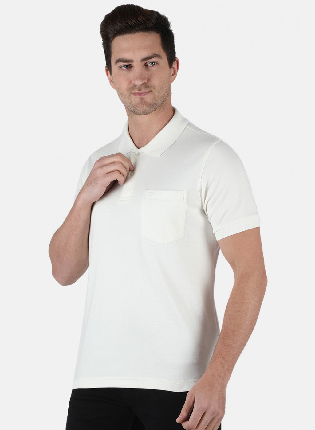 Men Cream Plain T-Shirt