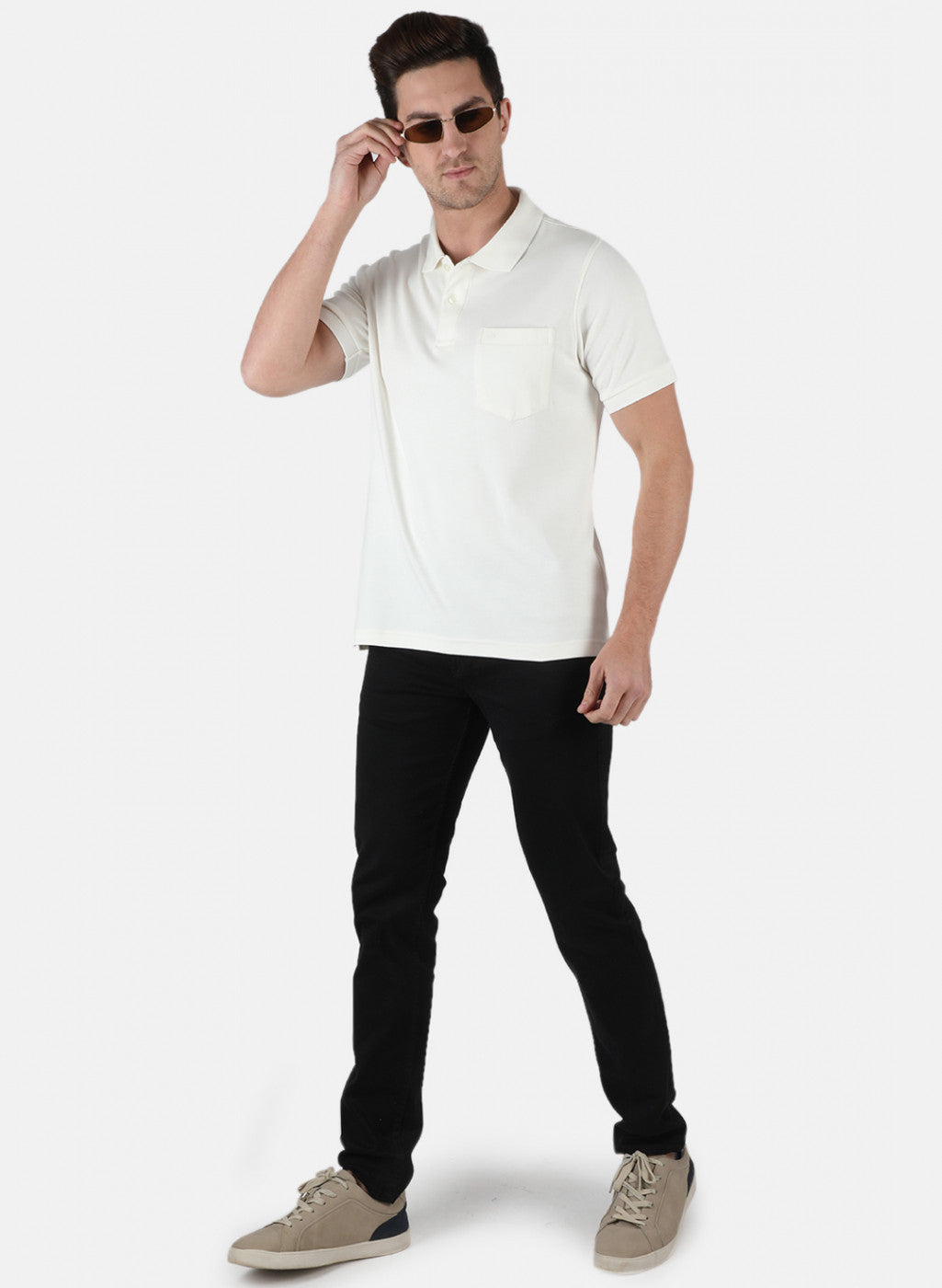 Men Cream Plain T-Shirt