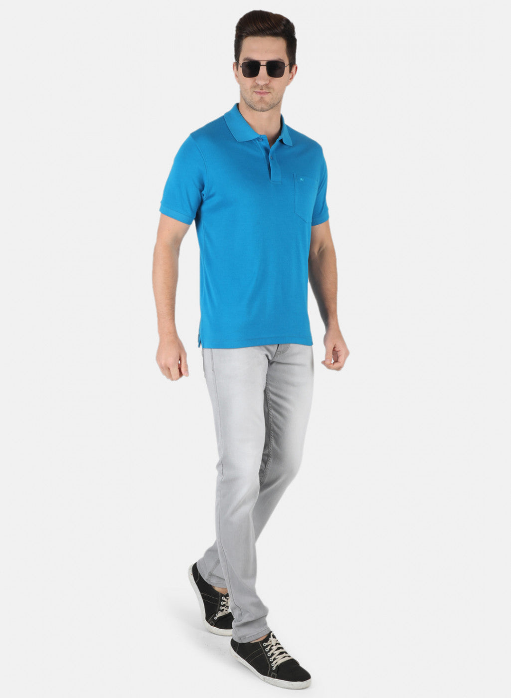 Men Blue Plain T-Shirt