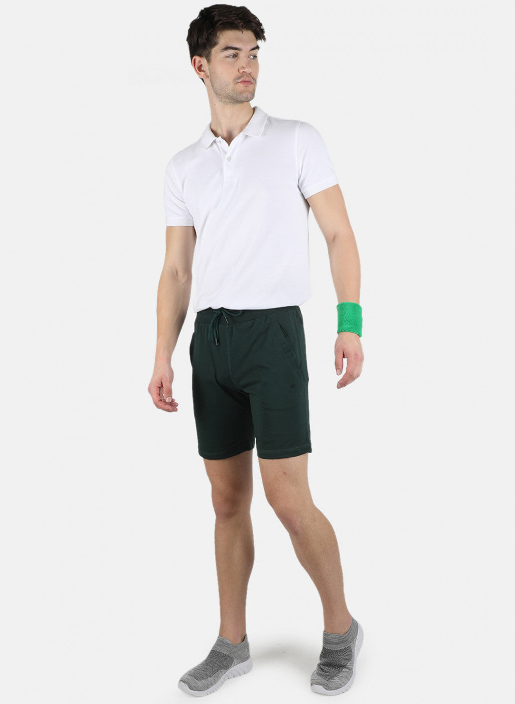 Men Green Plain Bermuda