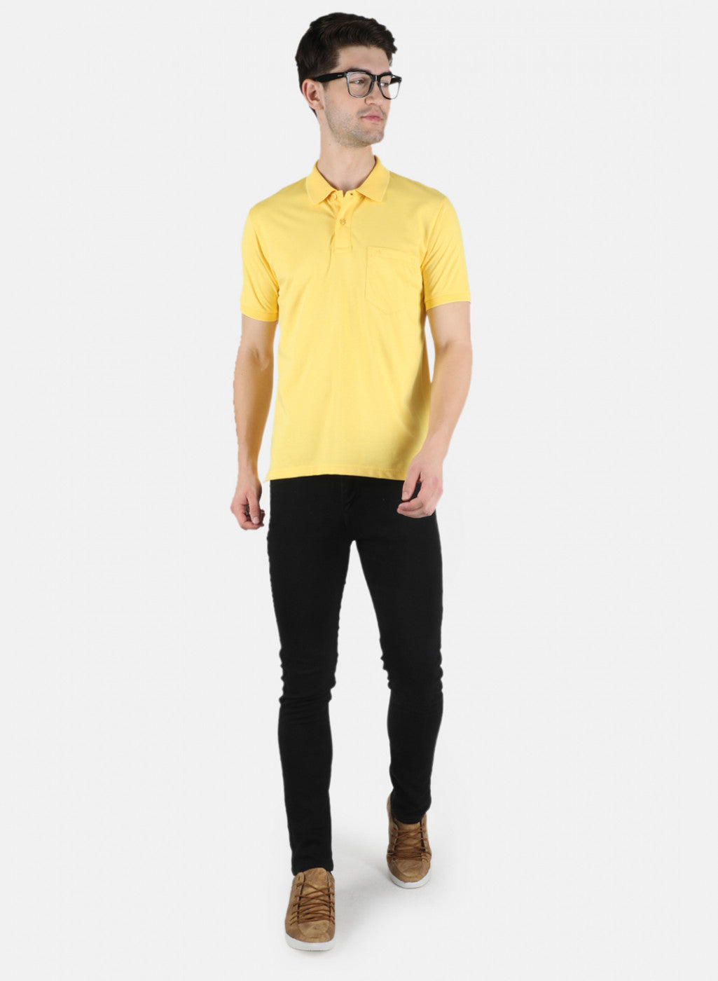 Men Yellow Plain T-Shirt