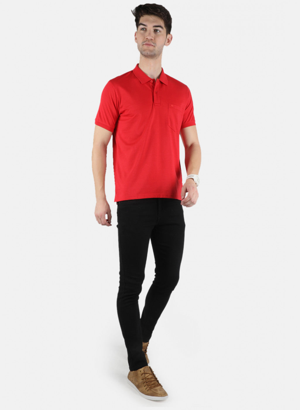 Men Red Plain T-Shirt