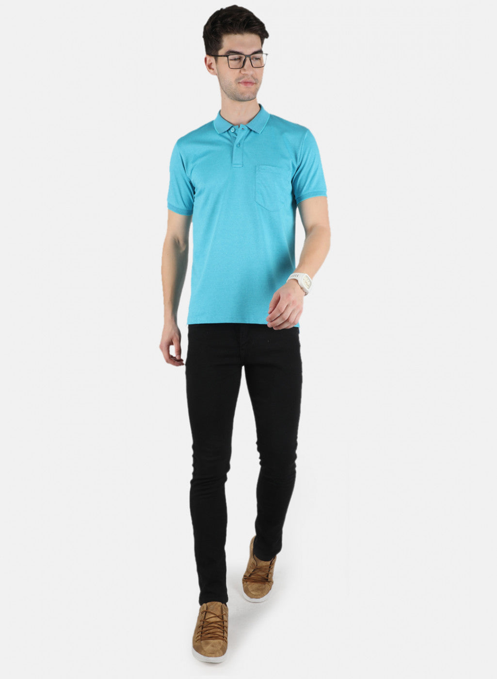 Men Blue Plain T-Shirt