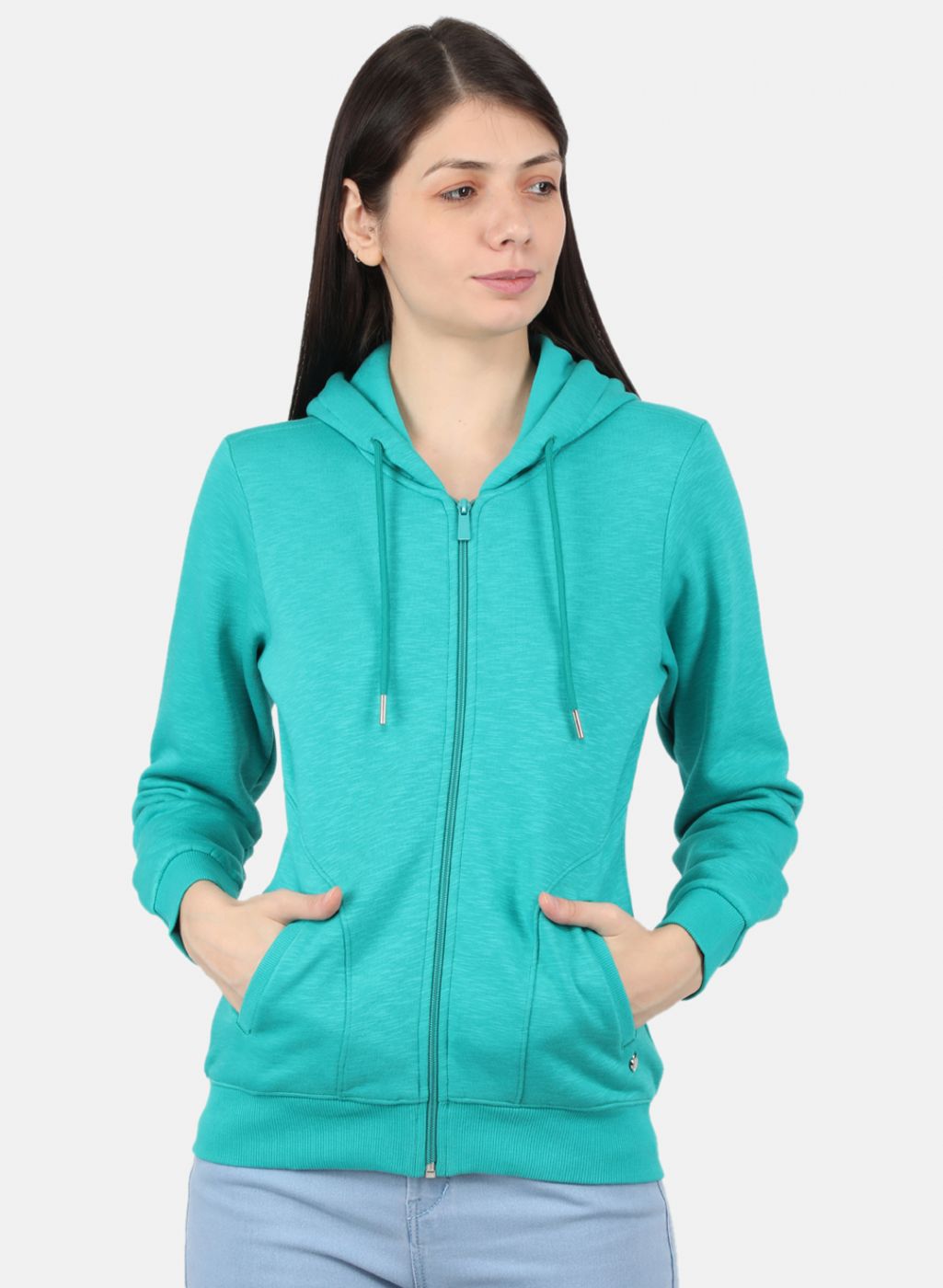 Women Green Solid Sweatshirt