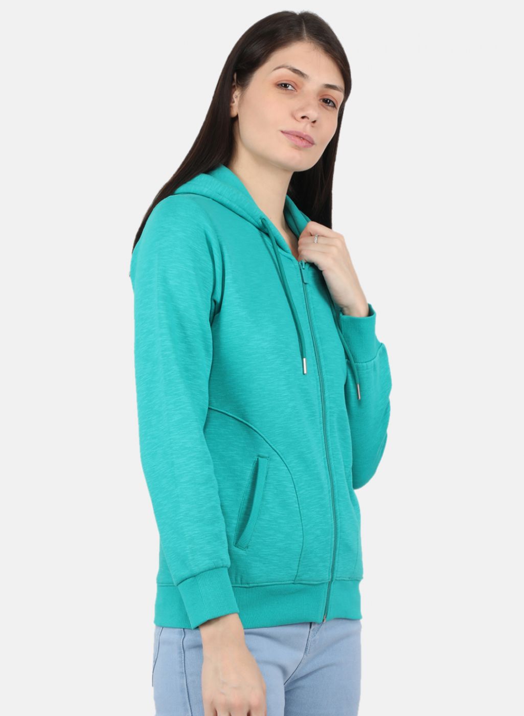 Women Green Solid Sweatshirt