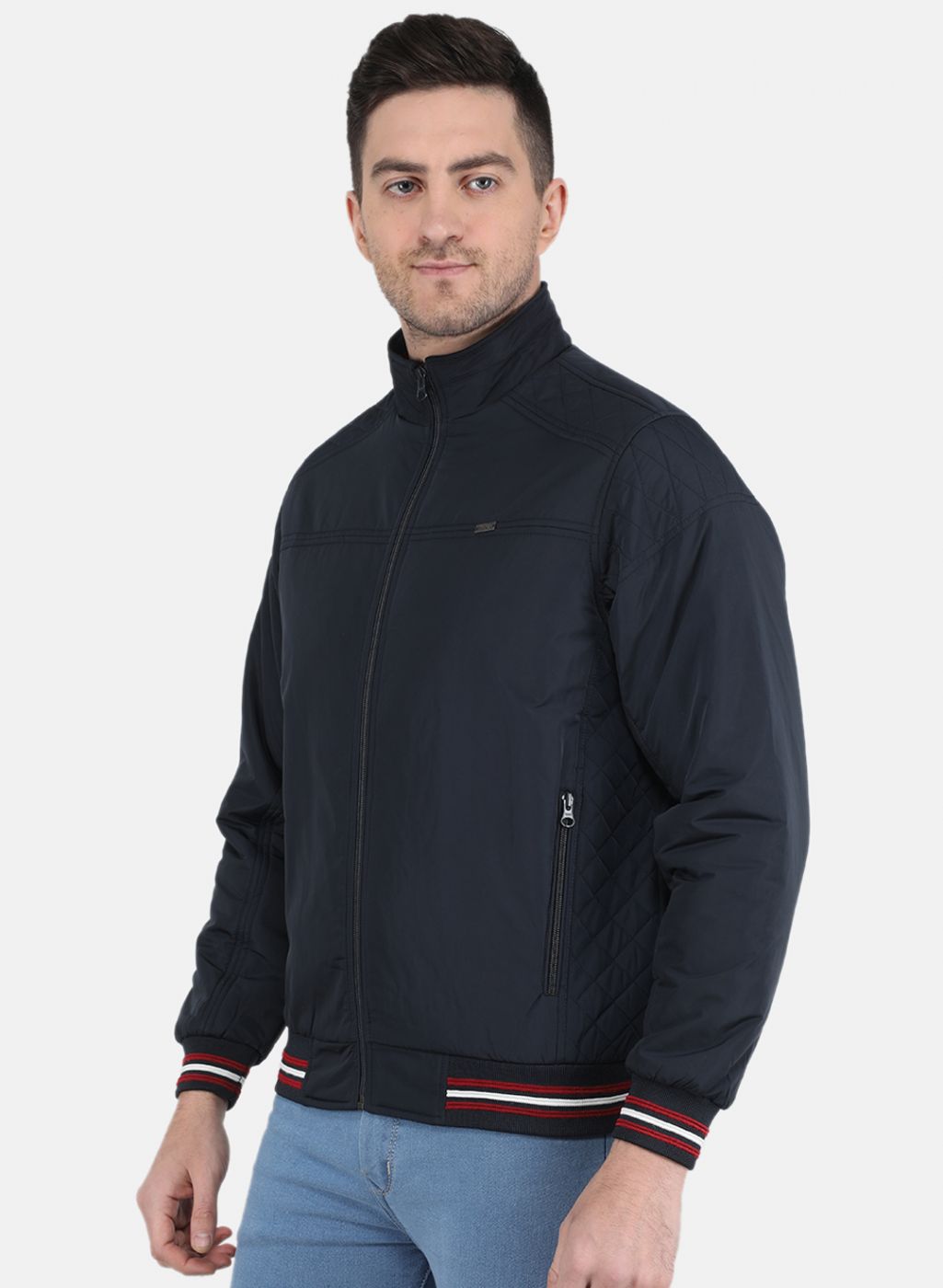 Men NAvy Blue Solid Jacket