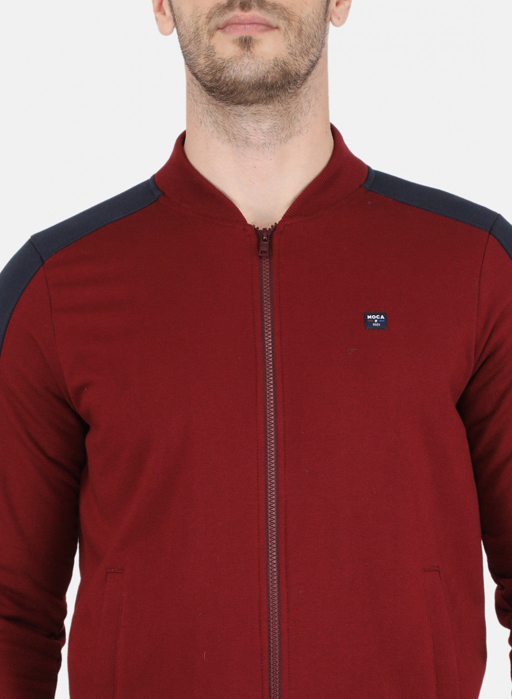 Men Maroon & NAvy Blue Solid Sweatshirt