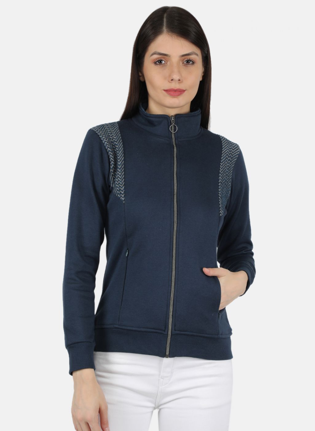 Women Blue Solid Sweatshirt