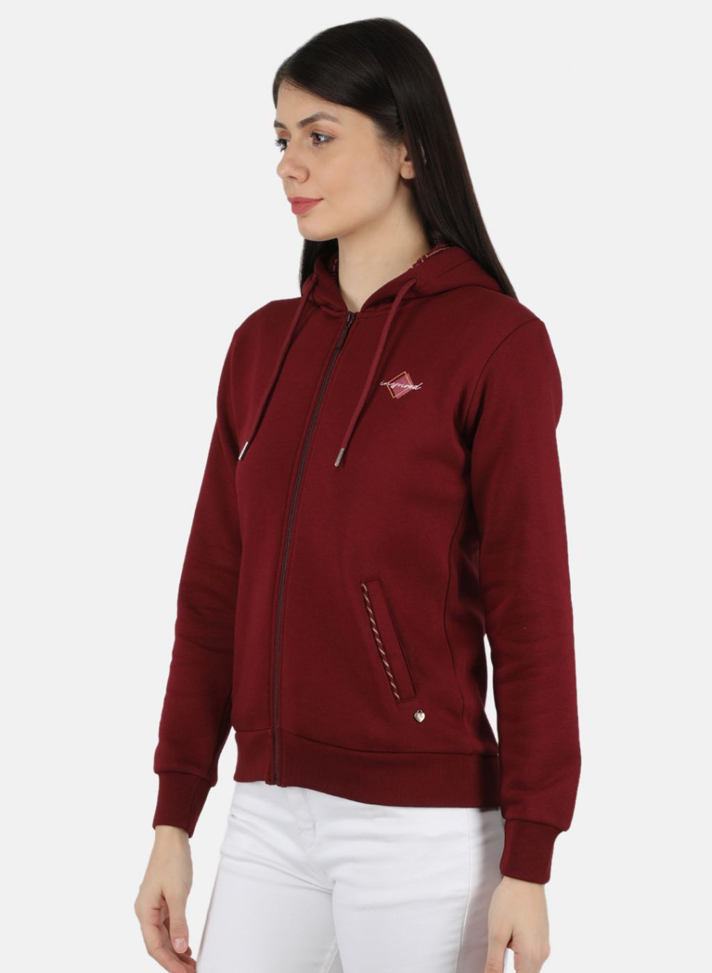 Women Maroon Solid Sweatshirt