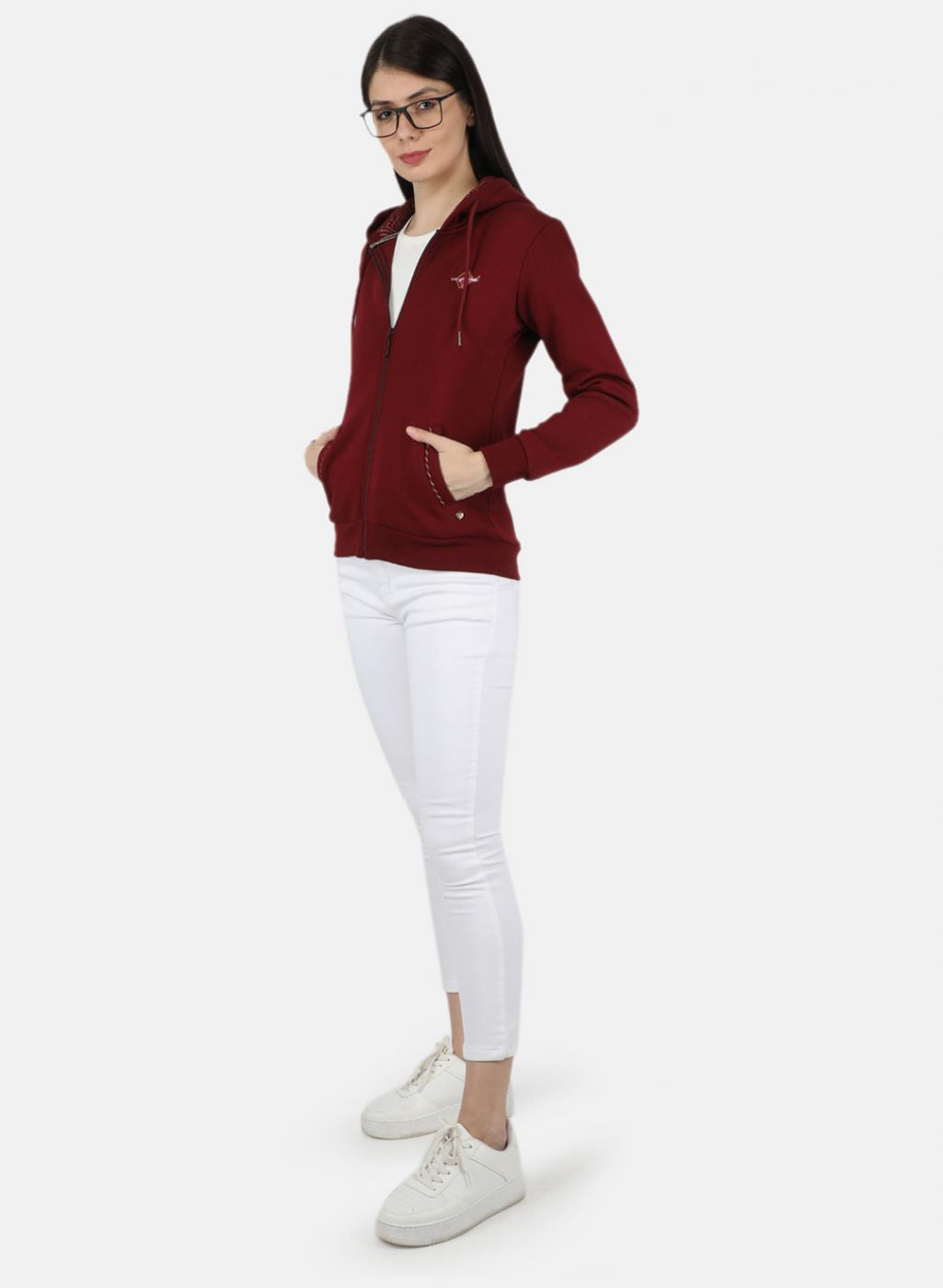 Women Maroon Solid Sweatshirt