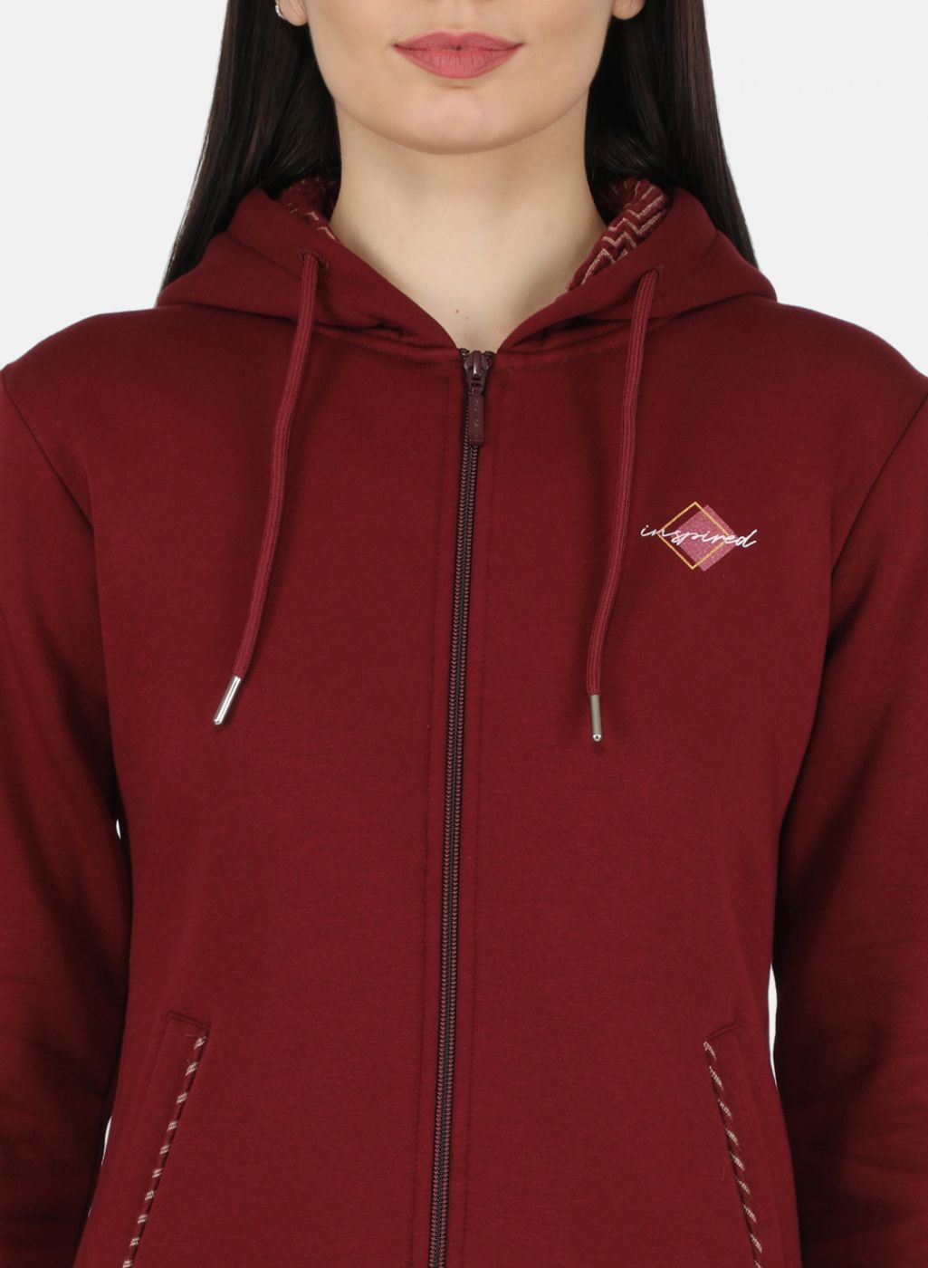 Women Maroon Solid Sweatshirt