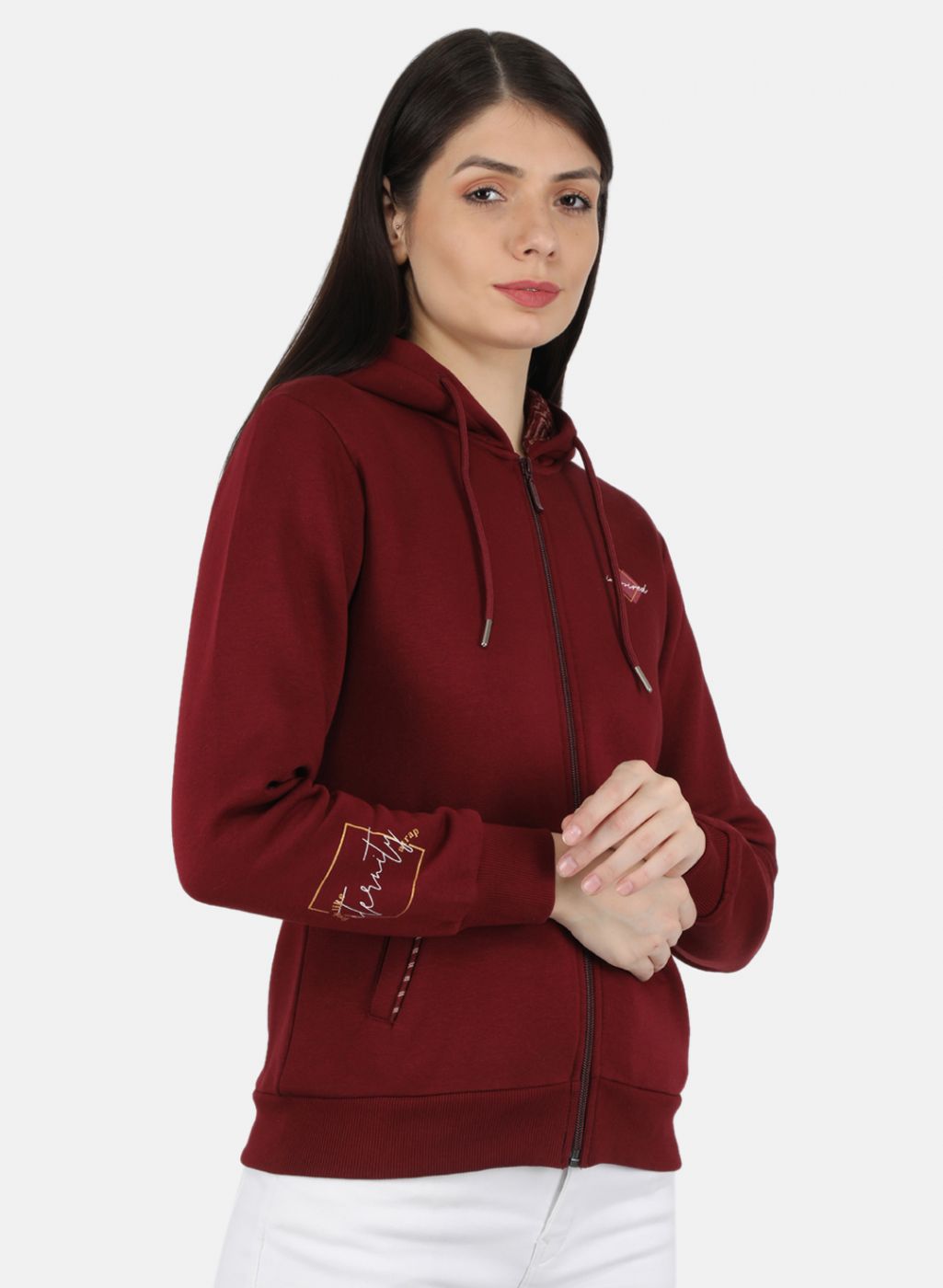 Women Maroon Solid Sweatshirt