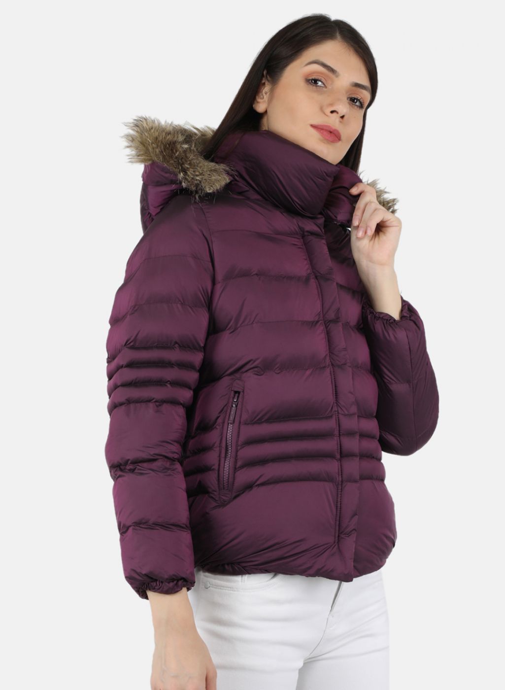 Women Purple Solid Jacket